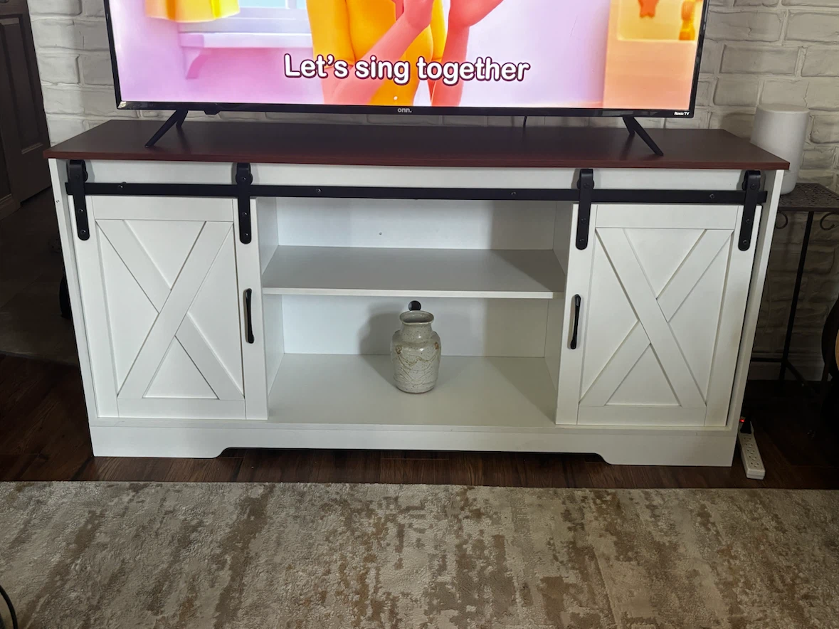 White Barn Door TV Stand with Storage