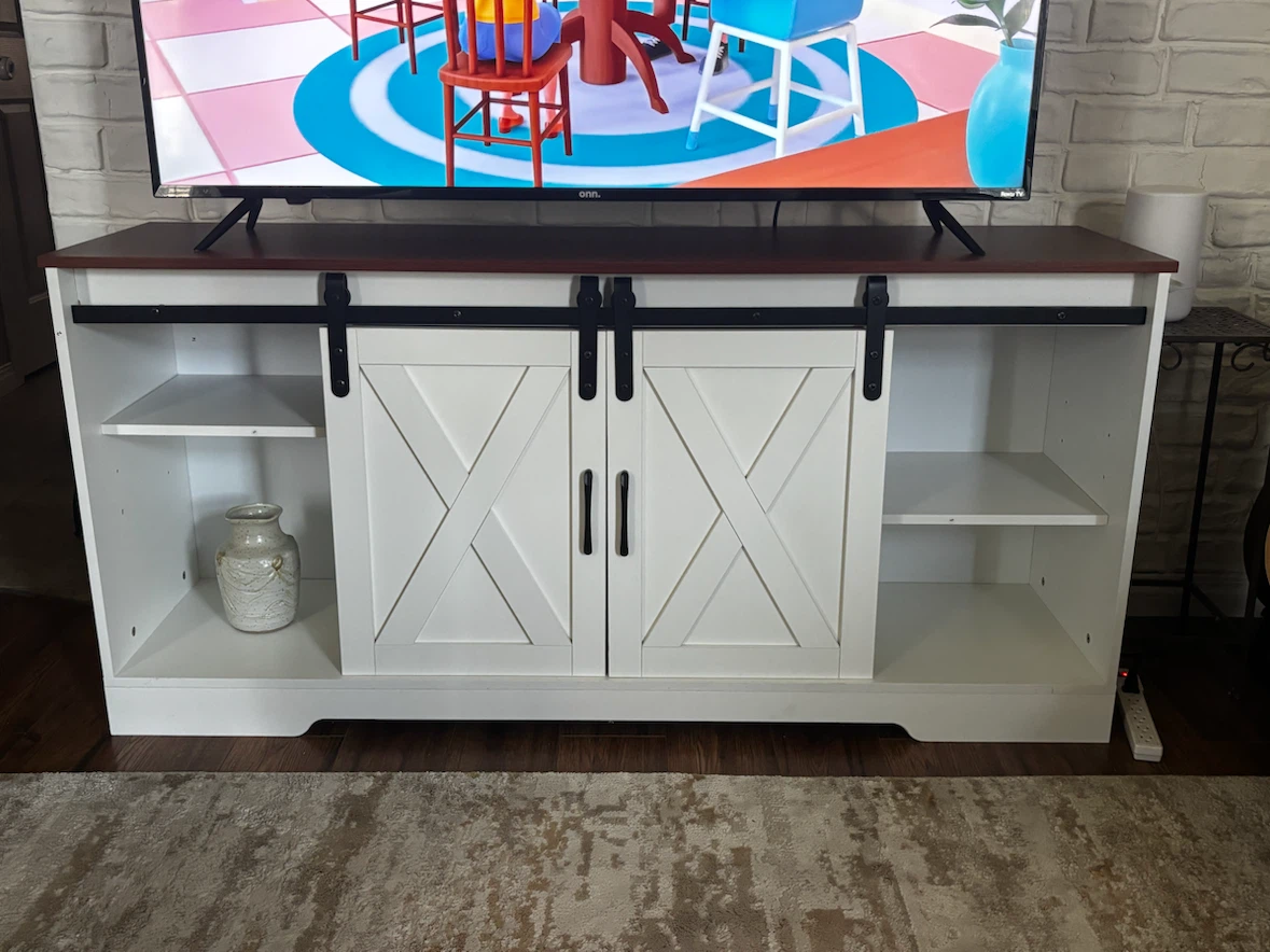 White Barn Door TV Stand with Storage - photo 2