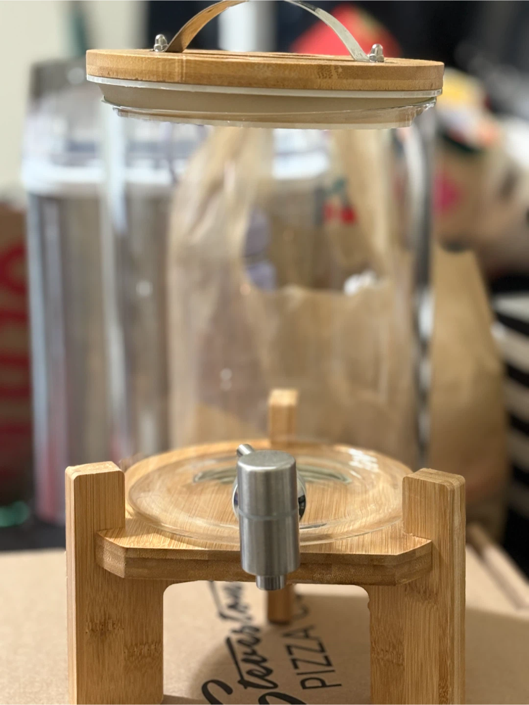 Glass Beverage Dispenser with Bamboo Stand