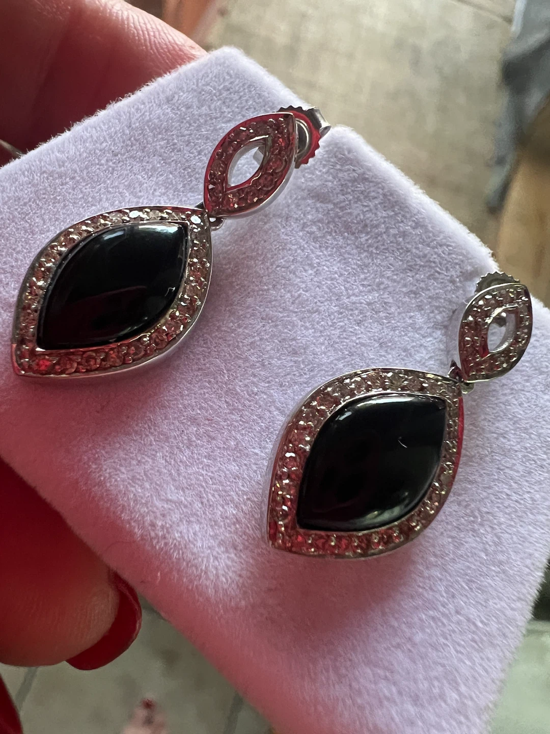10 k drop earrings with black onyx  and clear crystals - photo 2