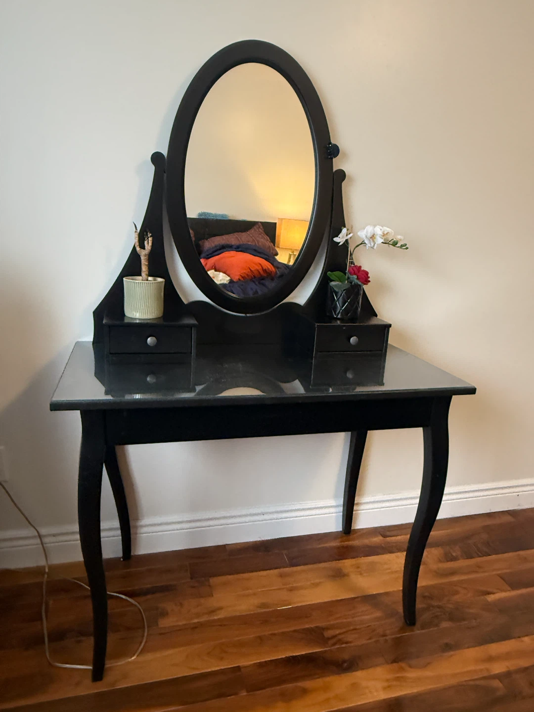 Black Vanity Table with Mirror and Drawers - photo 2