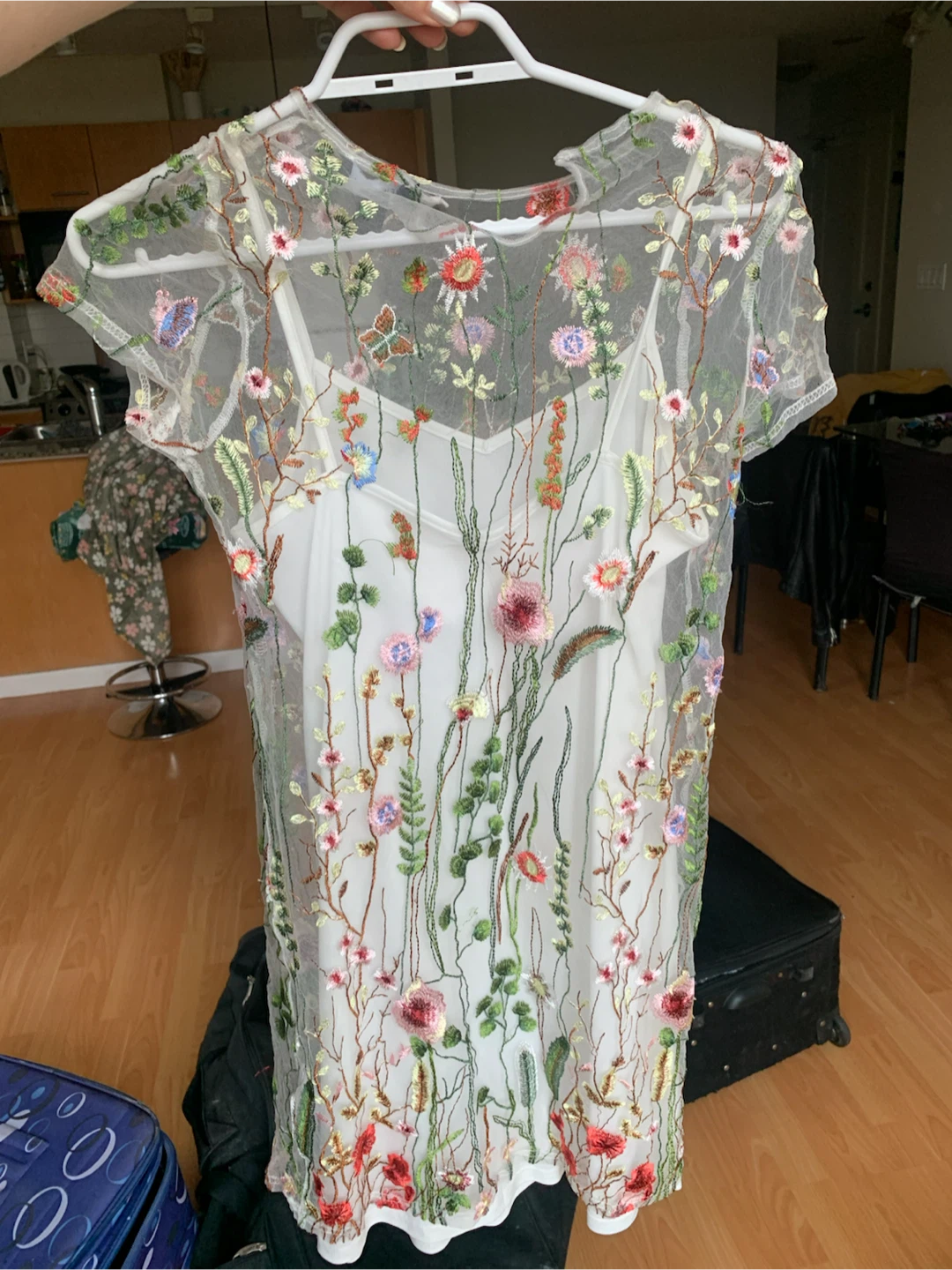 Floral Embroidered Mesh Dress with Slip