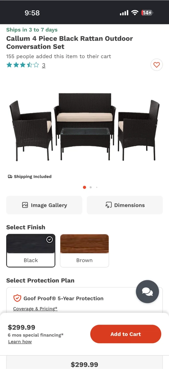 Callum 4 Piece Black Rattan Outdoor Conversation Set - photo 3