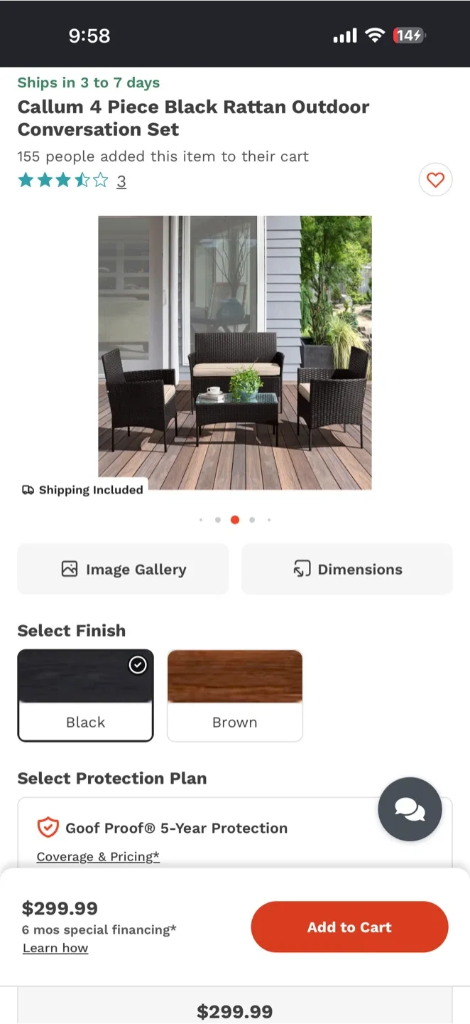 Callum 4 Piece Black Rattan Outdoor Conversation Set - photo 4
