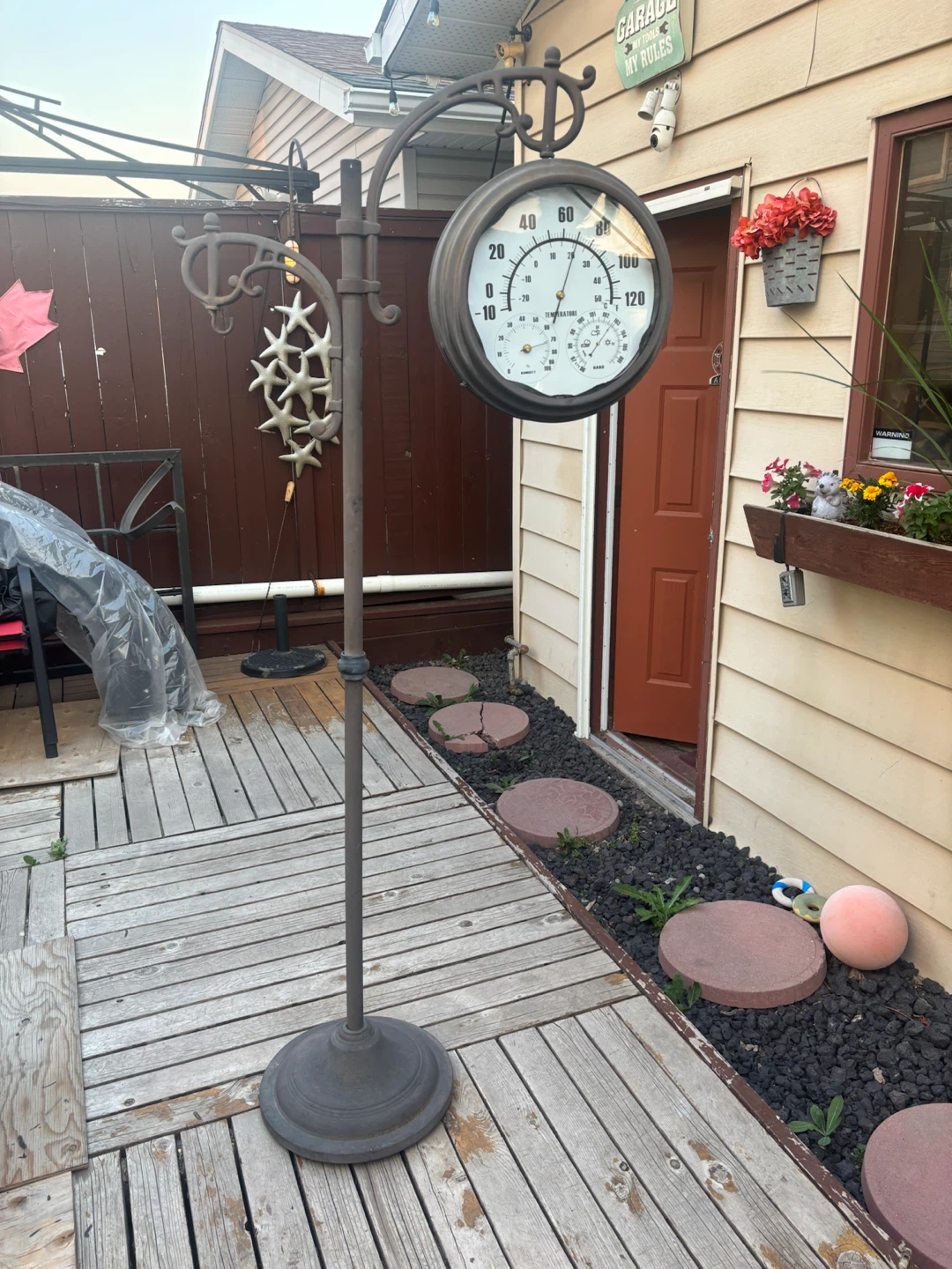 Double-Sided Outdoor Clock and Thermometer Stand - photo 3
