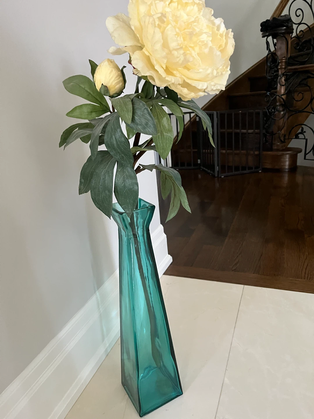 Teal Glass Vase with Geometric Design - photo 5