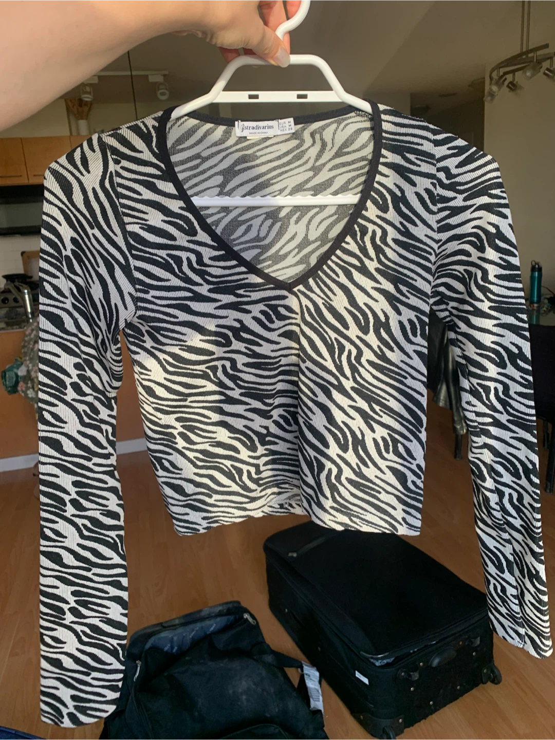 Stradivarius Zebra Print Long Sleeve crop Top