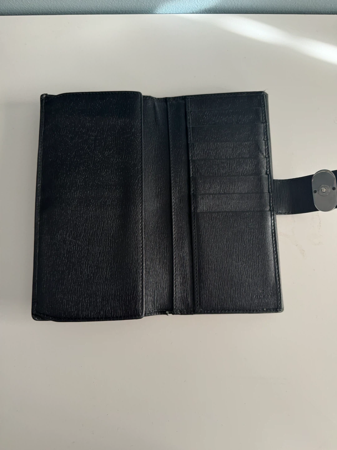 Gucci Black Leather Long wallet Metal Chain Authentic - photo 5