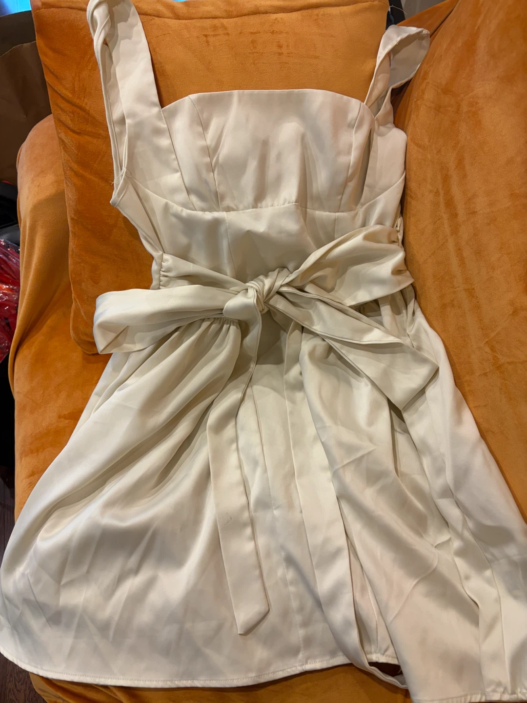Cream Satin Dress with Bow