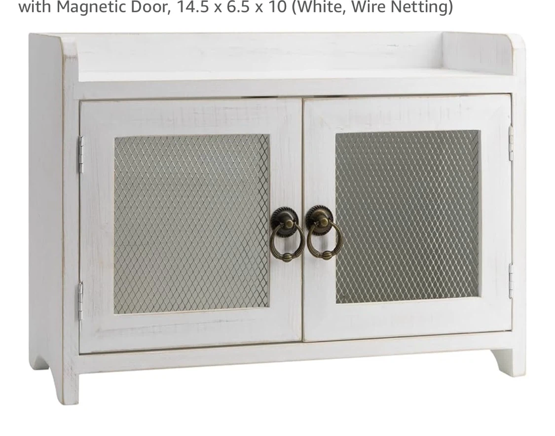 White Wire Netting Cabinet with Magnetic Door