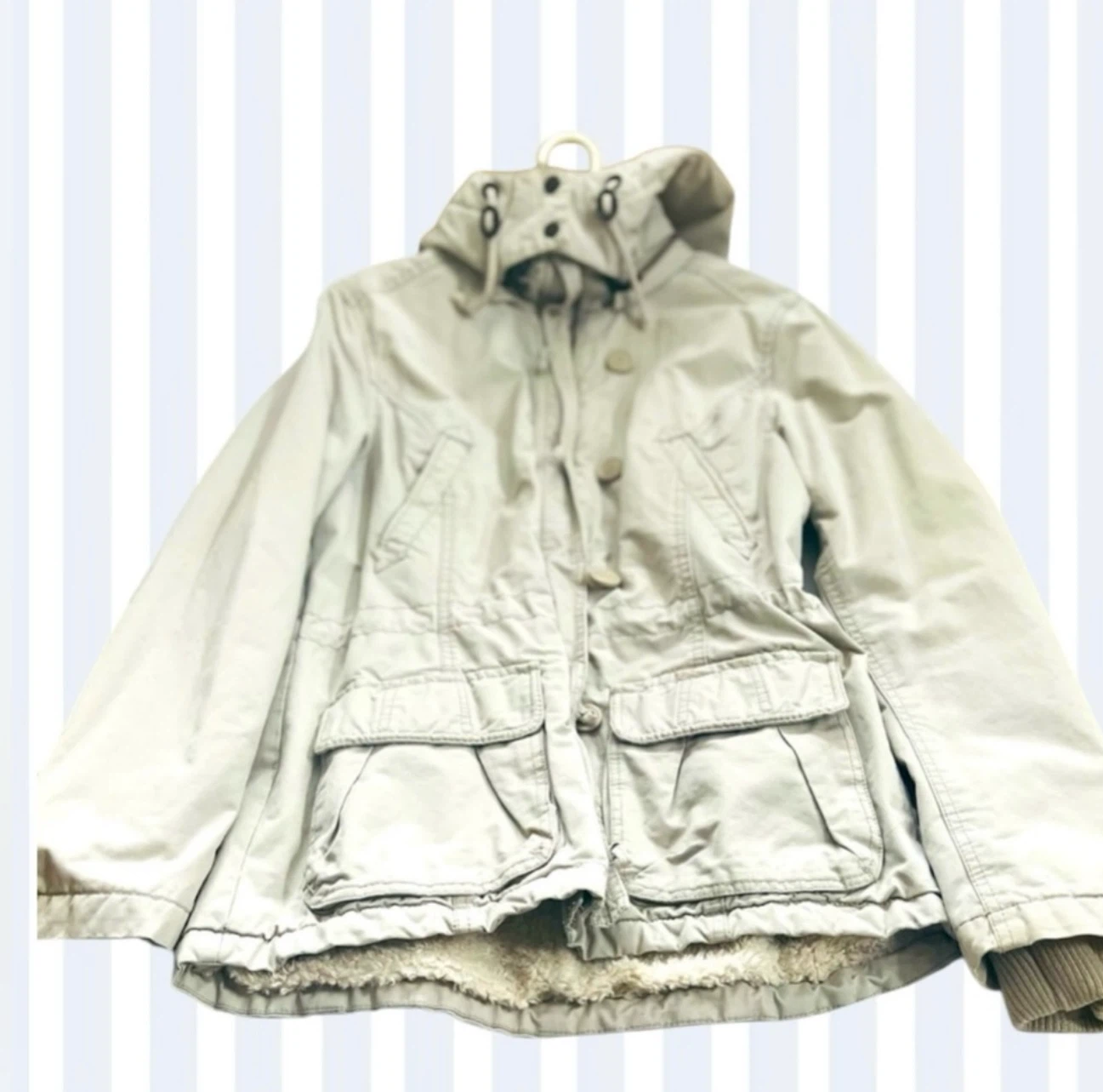 H&M Women's Beige Sherpa Lined Parka Jacket size 12 - photo 2