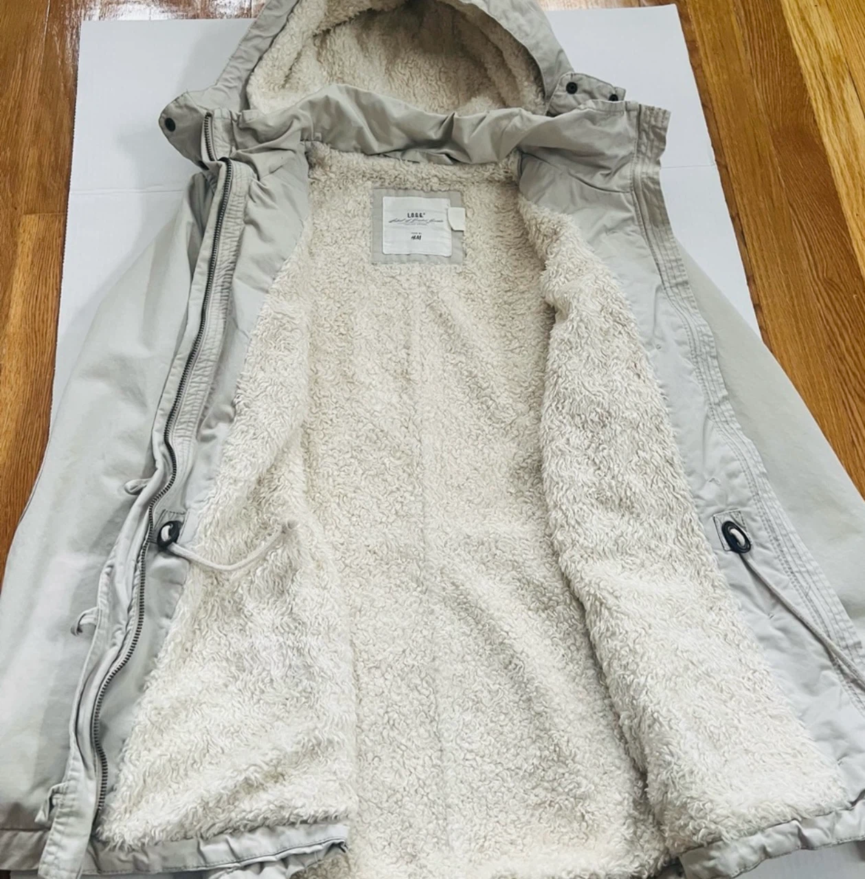 H&M Women's Beige Sherpa Lined Parka Jacket size 12 - photo 3