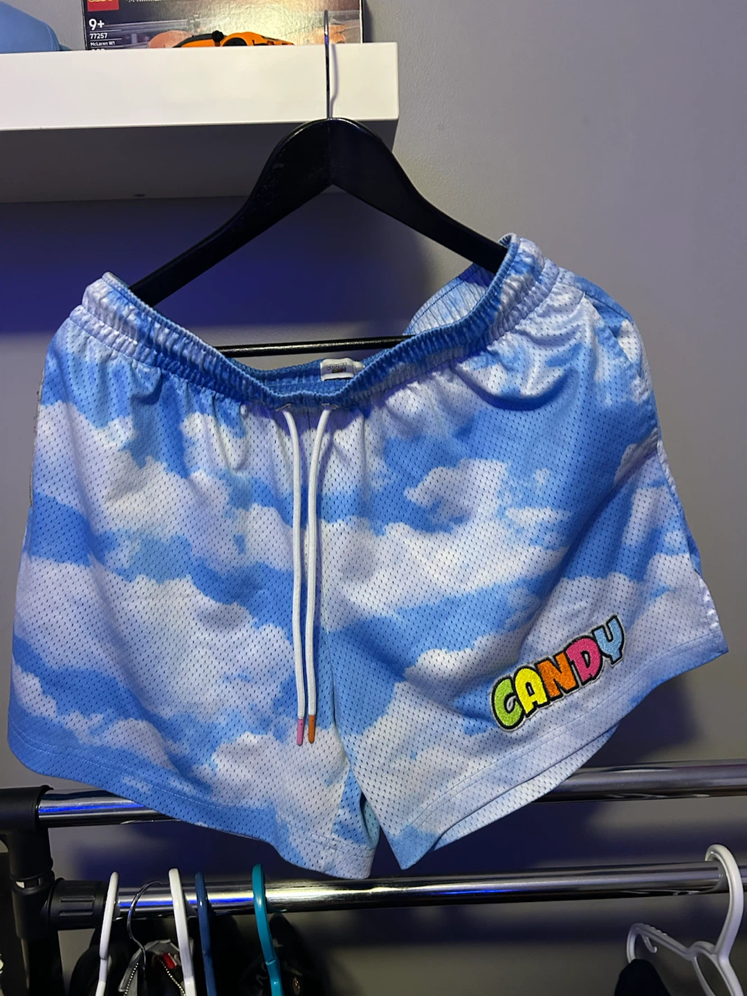 Court Candy Mesh Shorts Blue Clouds Size L
