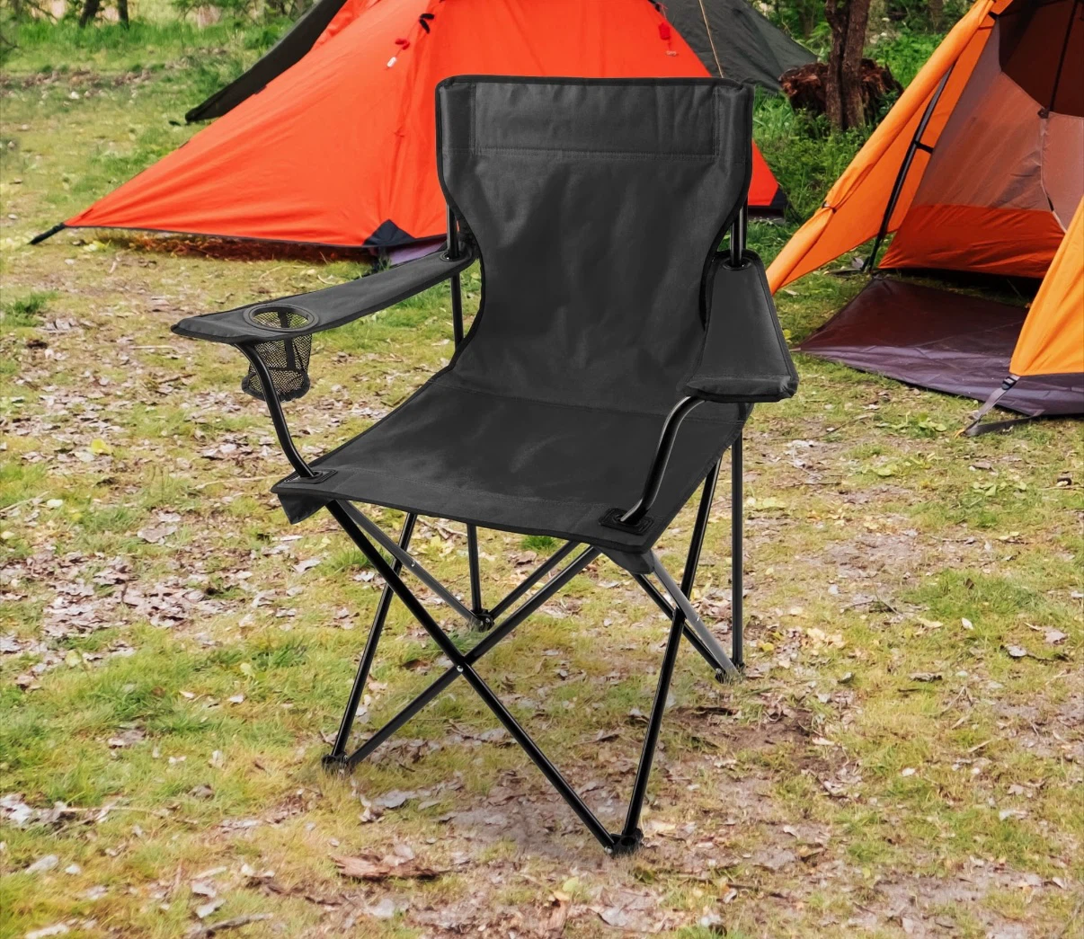 2 Ozark Trail Black Camping Chair with Cup Holder