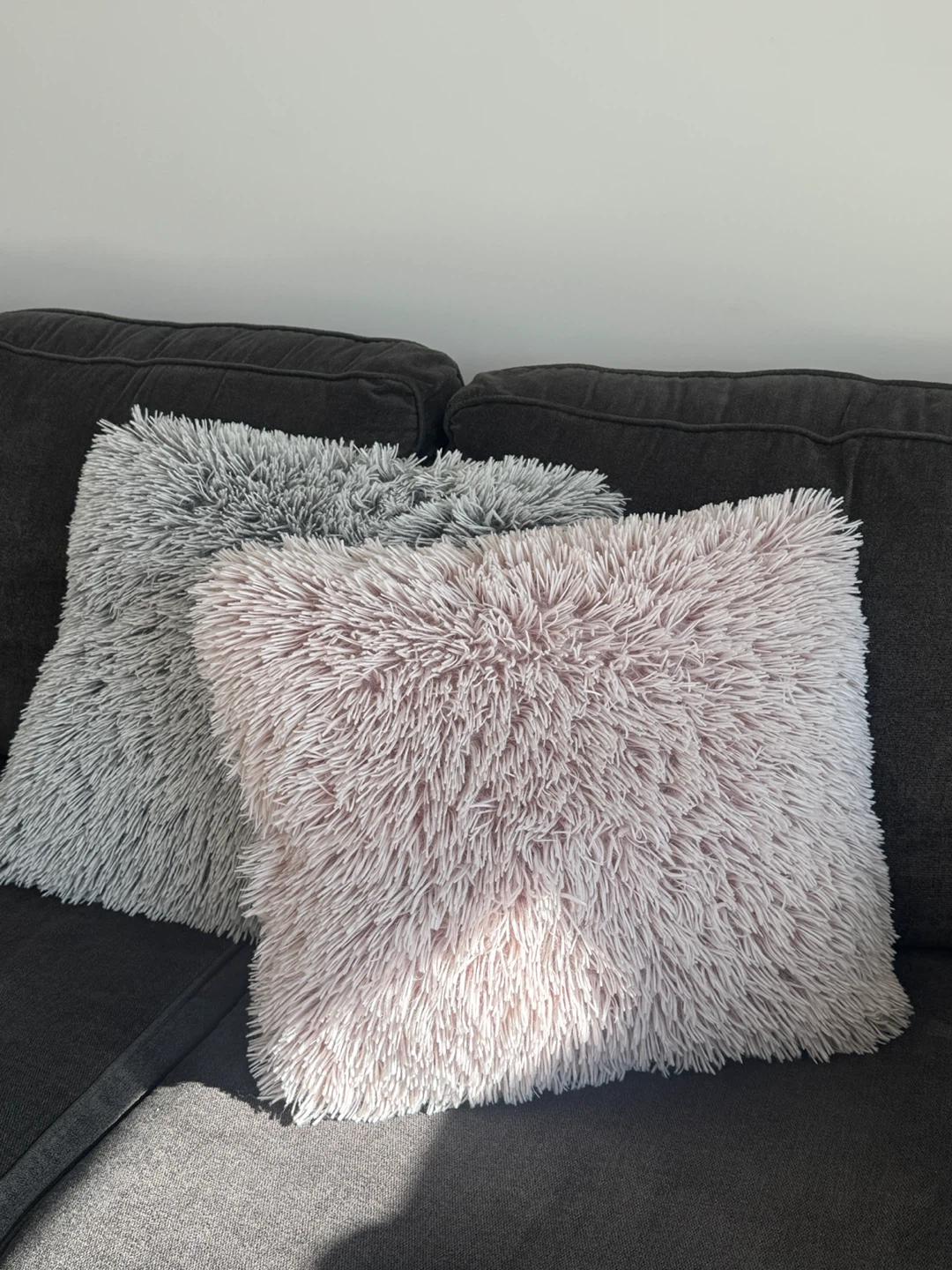 Fuzzy Throw Pillows - Grey and Pink