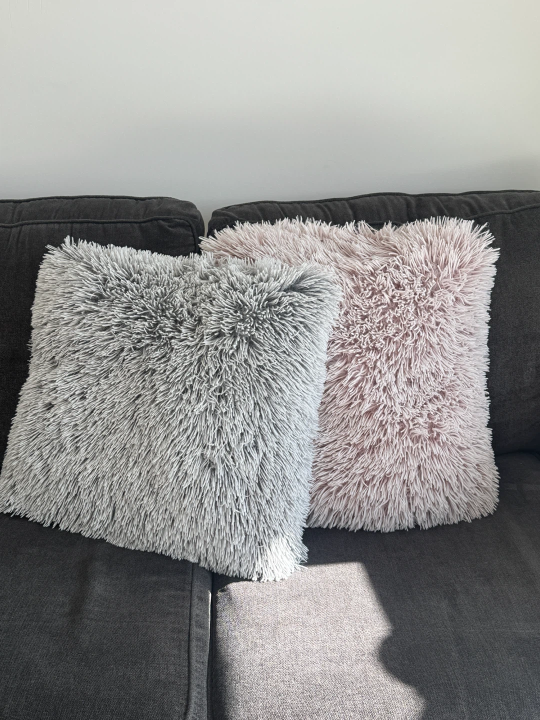 Fuzzy Throw Pillows - Grey and Pink - photo 2