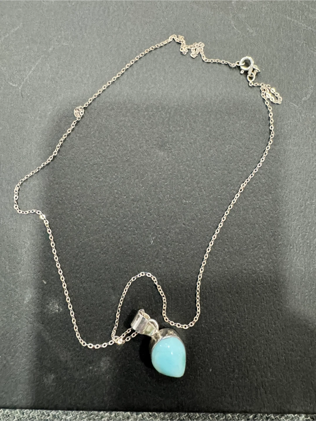 Dainty Teardrop Larimar Sterling Silver Pendant Necklace