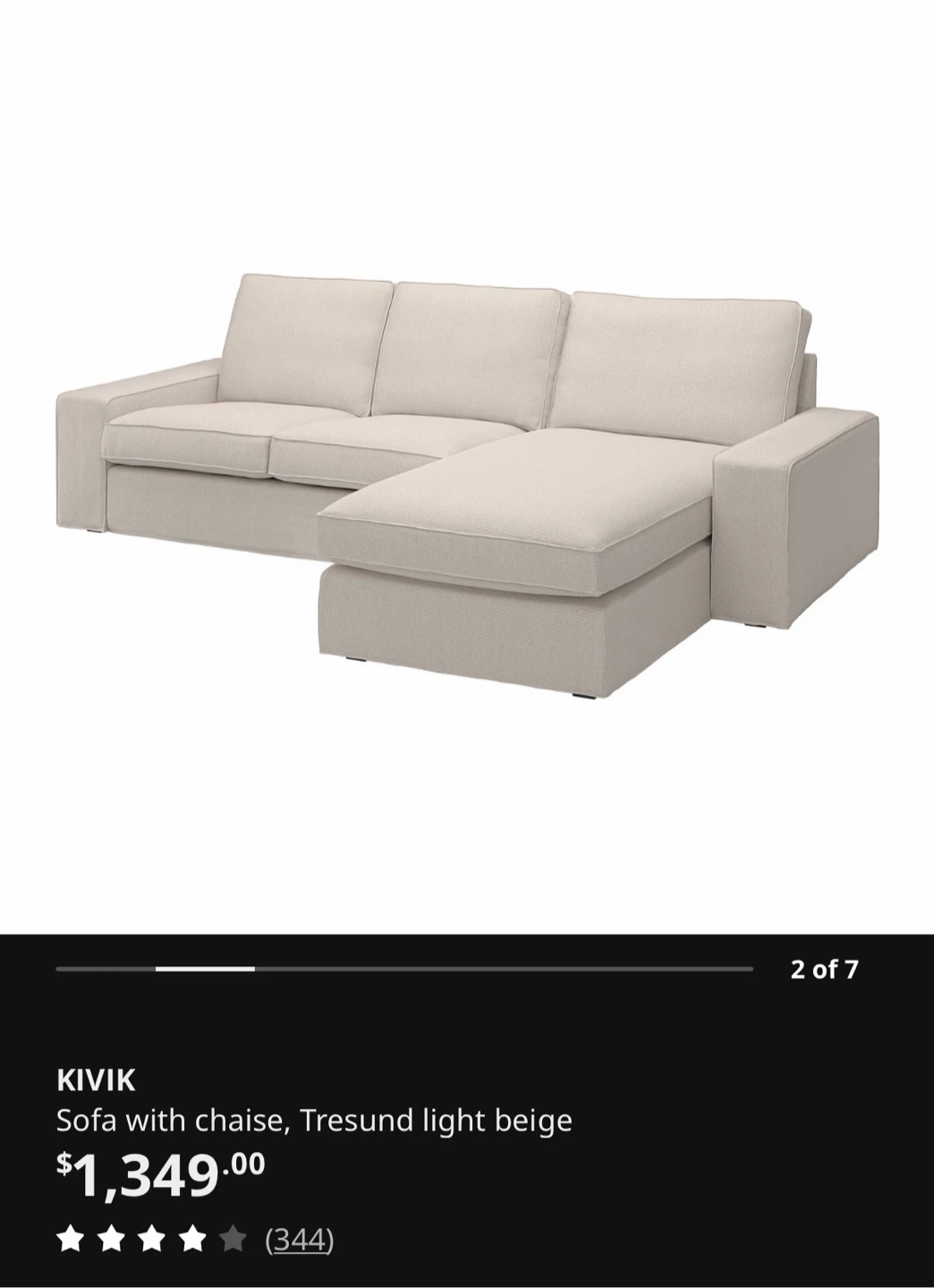 KIVIK Sofa with chaise, Tresund light beige