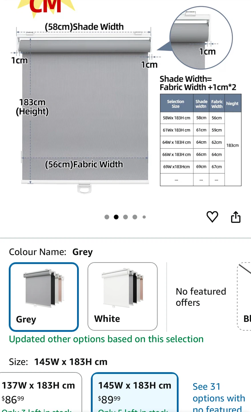 Grey Roller Blind 145W x 183H cm - photo 2