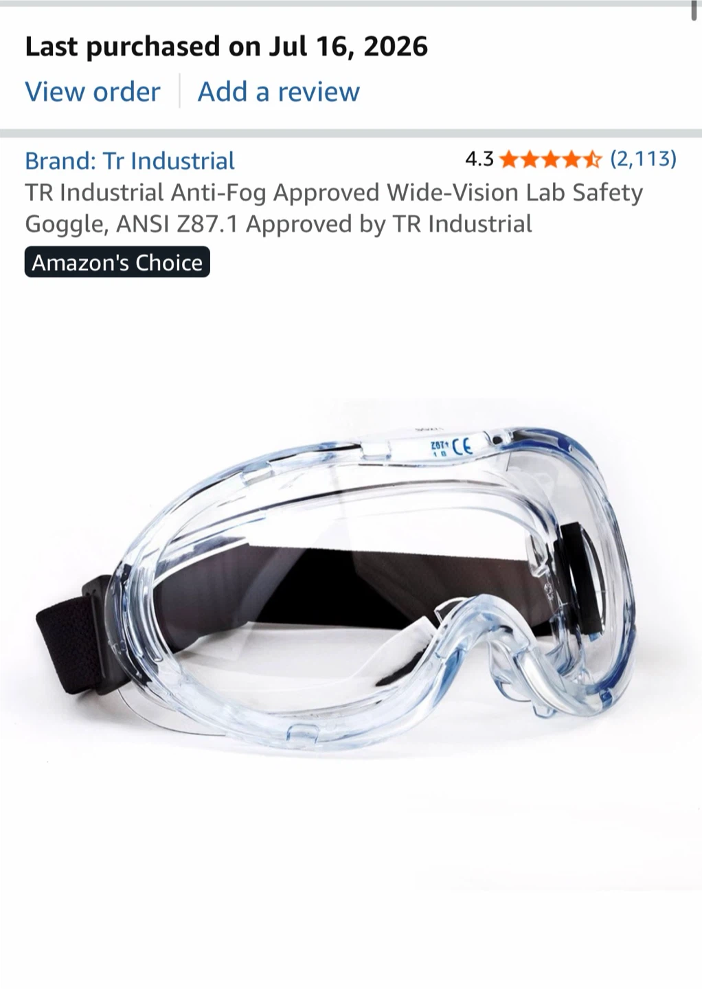 Brand new TR Industrial Wide Vision Safety Goggles
