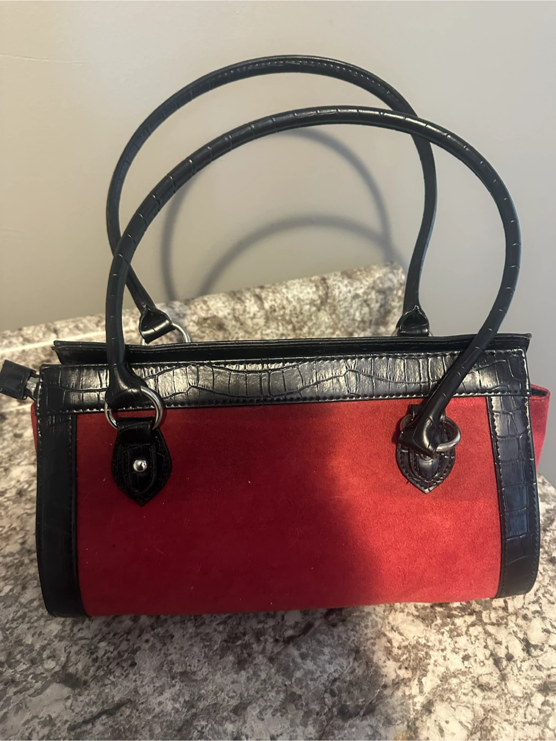 PRADA Red Suede & Faux Croc Handbag - photo 2