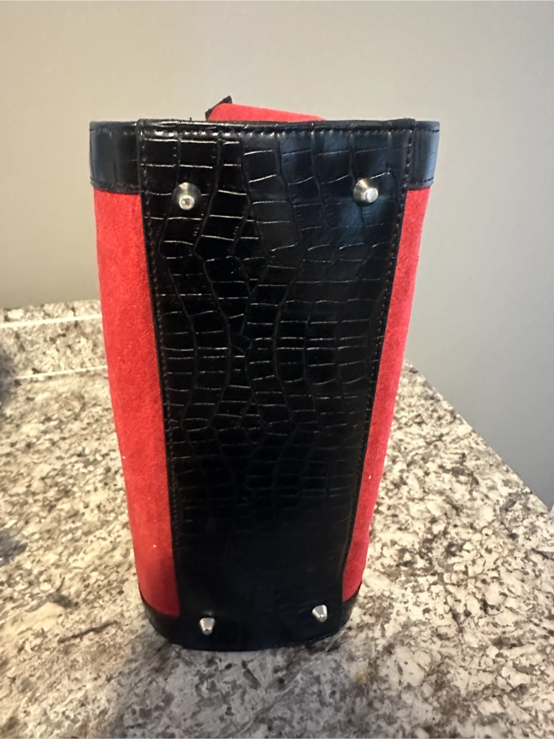 PRADA Red Suede & Faux Croc Handbag - photo 4
