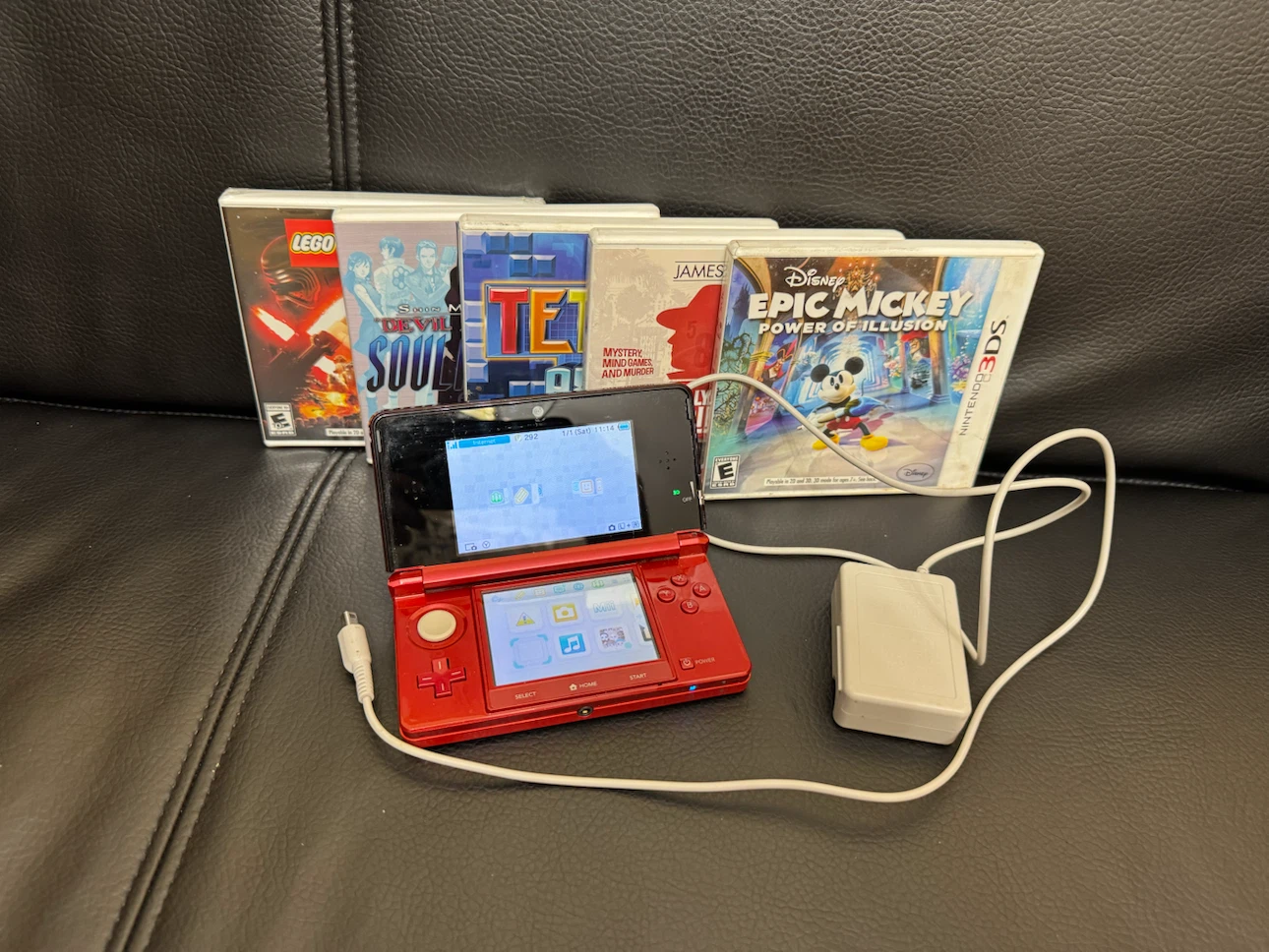 Nintendo 3DS Red Console with 4 Games