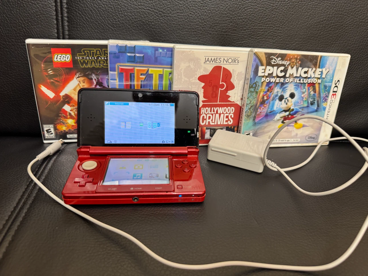 Nintendo 3DS Red Console with 4 Games - photo 2