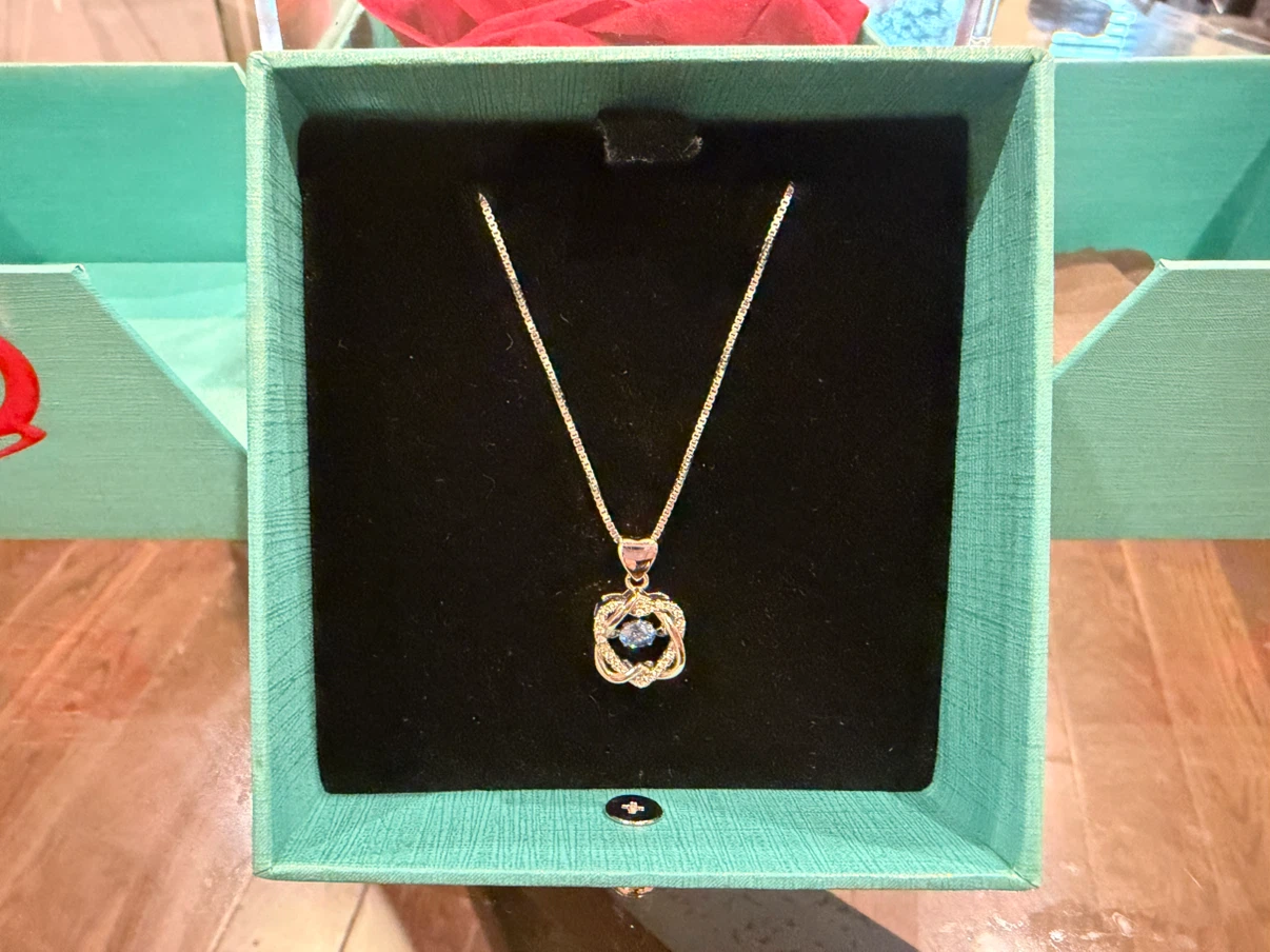 Silver Necklace with Blue Stone Pendant in a Rose Gift Box - photo 2