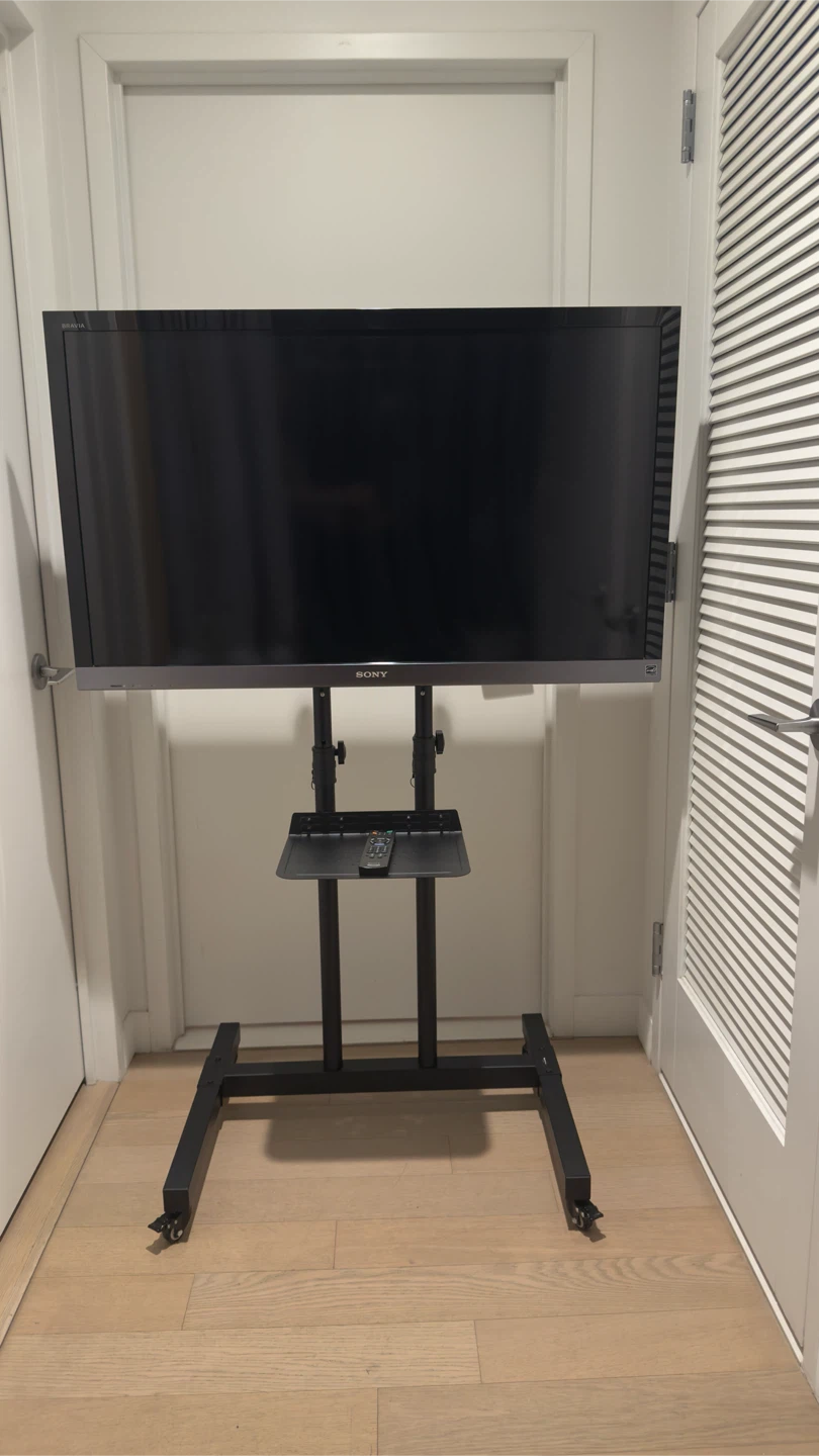 Sony Bravia Flat Screen TV on Rolling Stand with Remote