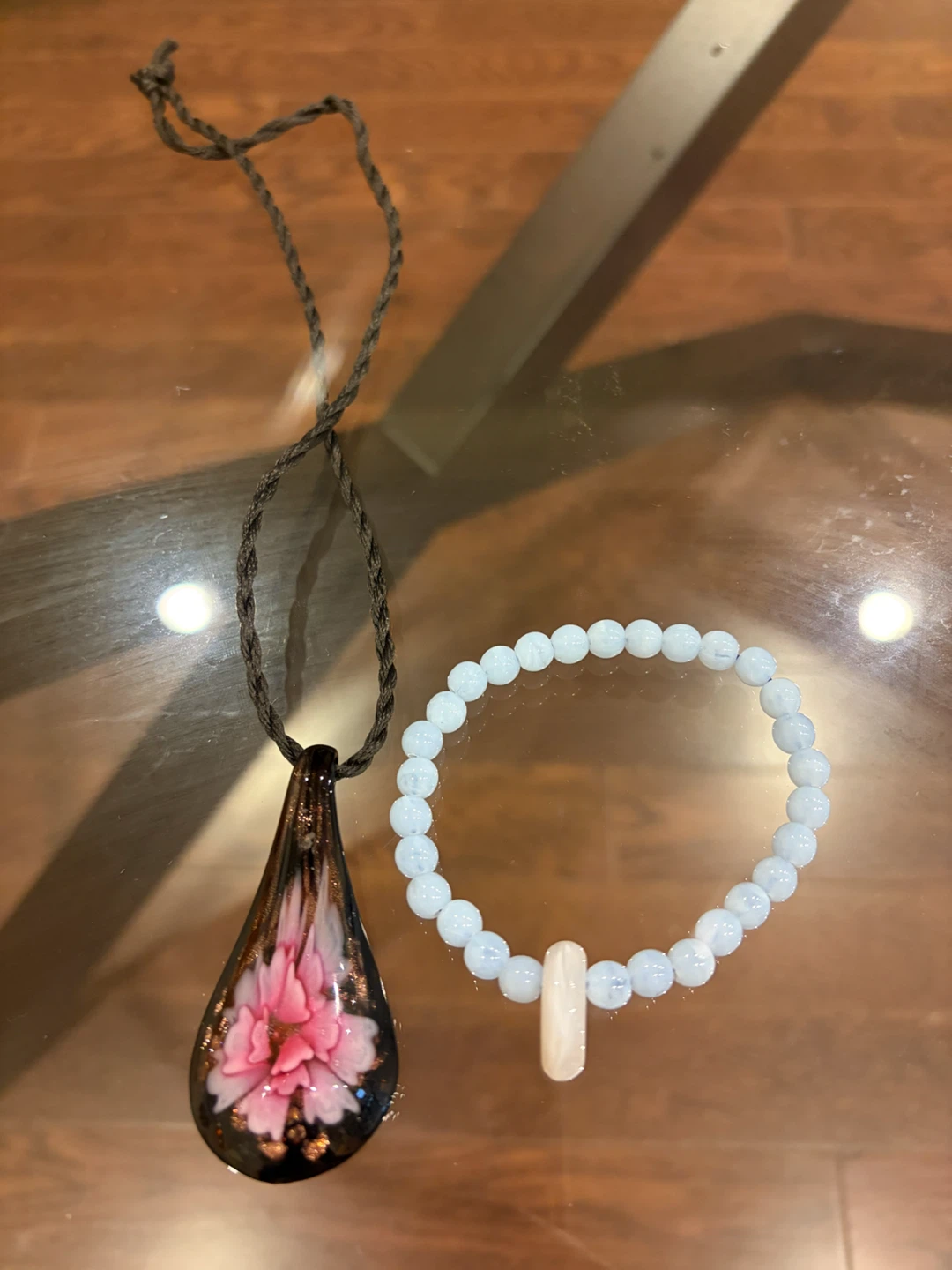 Glass Pendant Necklace and Bracelet