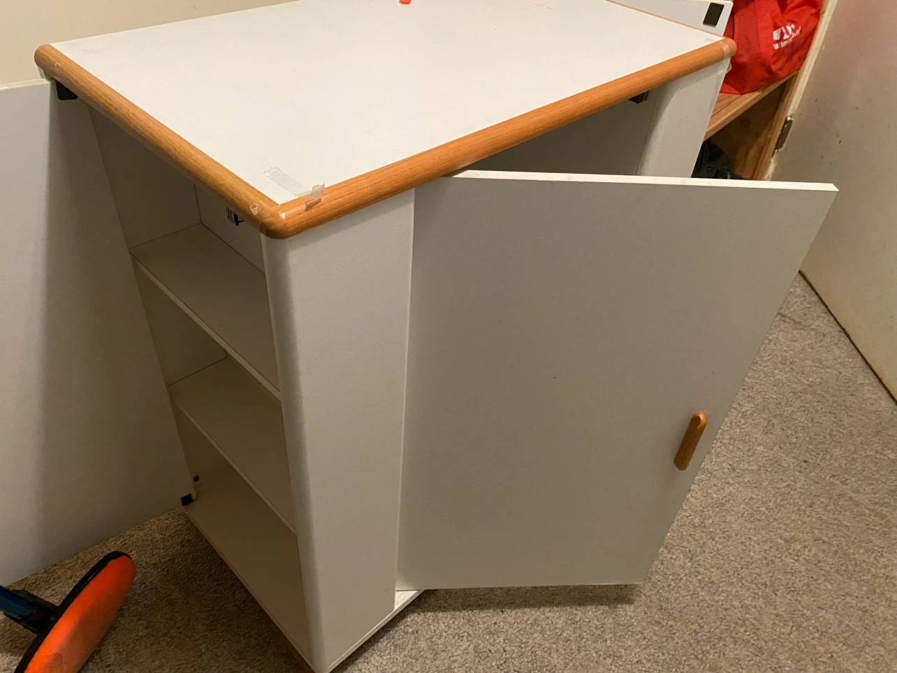 White storage cabinet with wood trim - photo 2