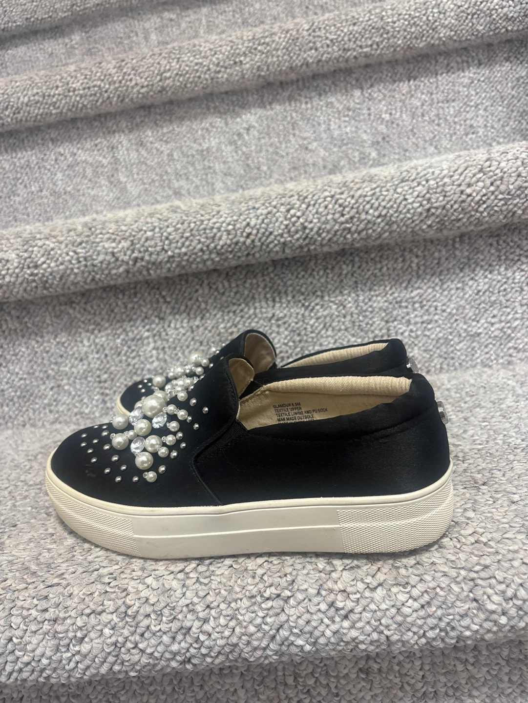 Black slip-on sneakers with pearl and rhinestone embellishments - photo 2