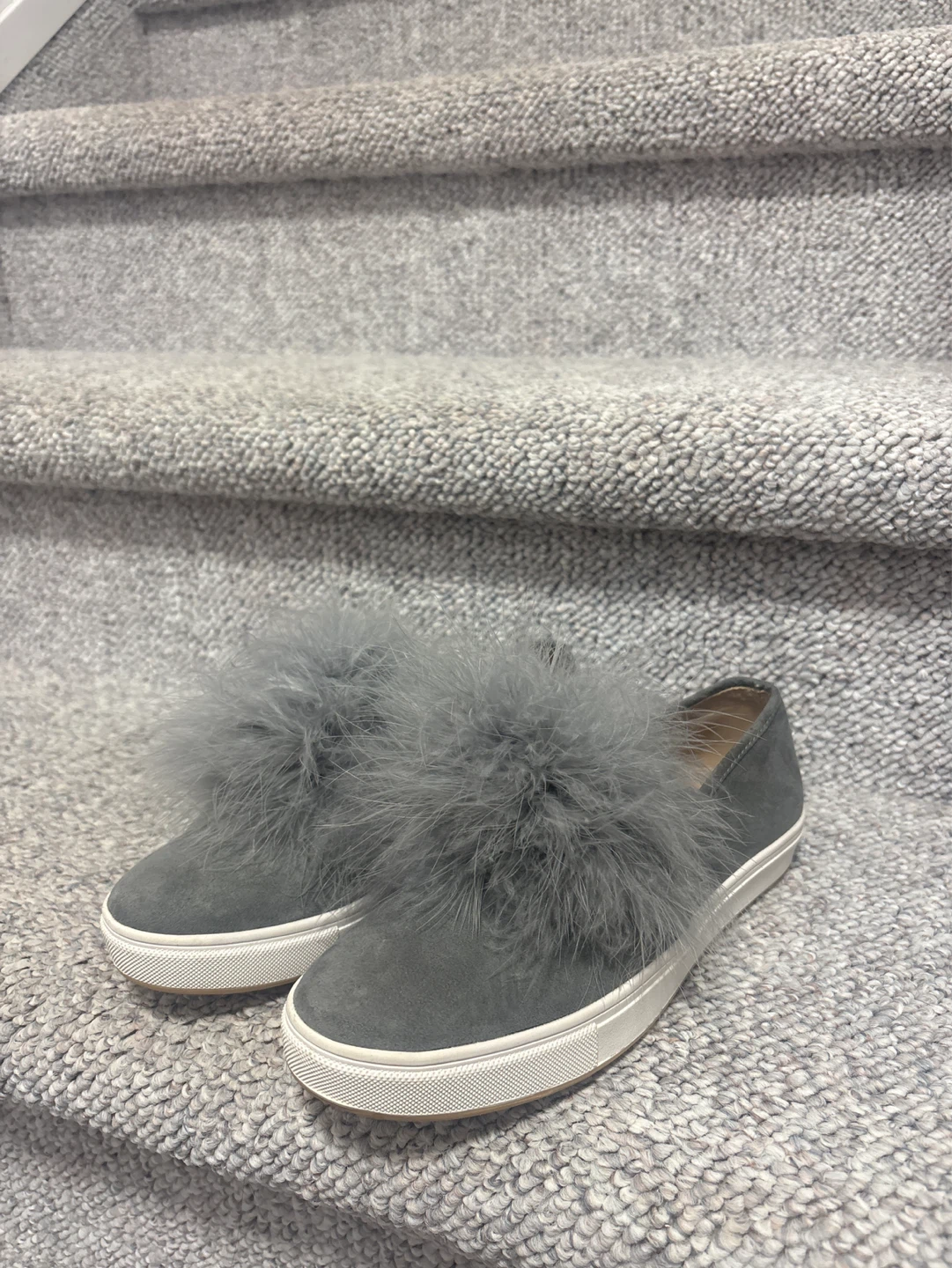 Grey Suede Slip-On Sneakers with Feather Detail