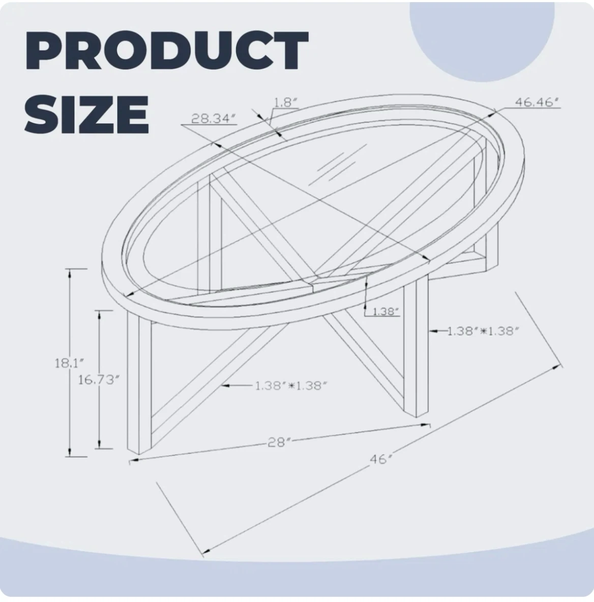 Modern Round Tempered Glass 46x28 inch// MOVING SALE// - photo 4