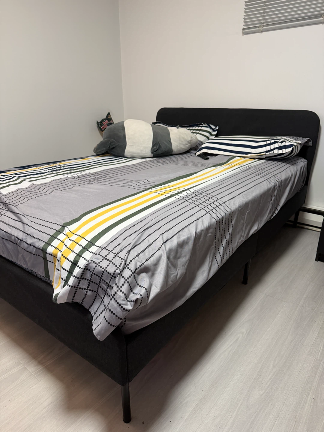 IKEA Black Upholstered Queen Bed Frame + amazon mattress - photo 3