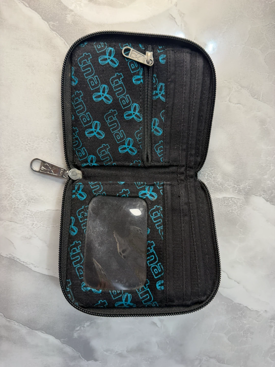 TNA Aritzia Canvas Zip-Around Wallet with Logo in Blue - photo 3