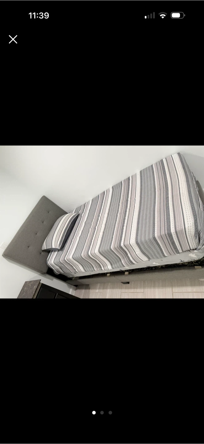 Gray Upholstered Headboard and Bed Frame