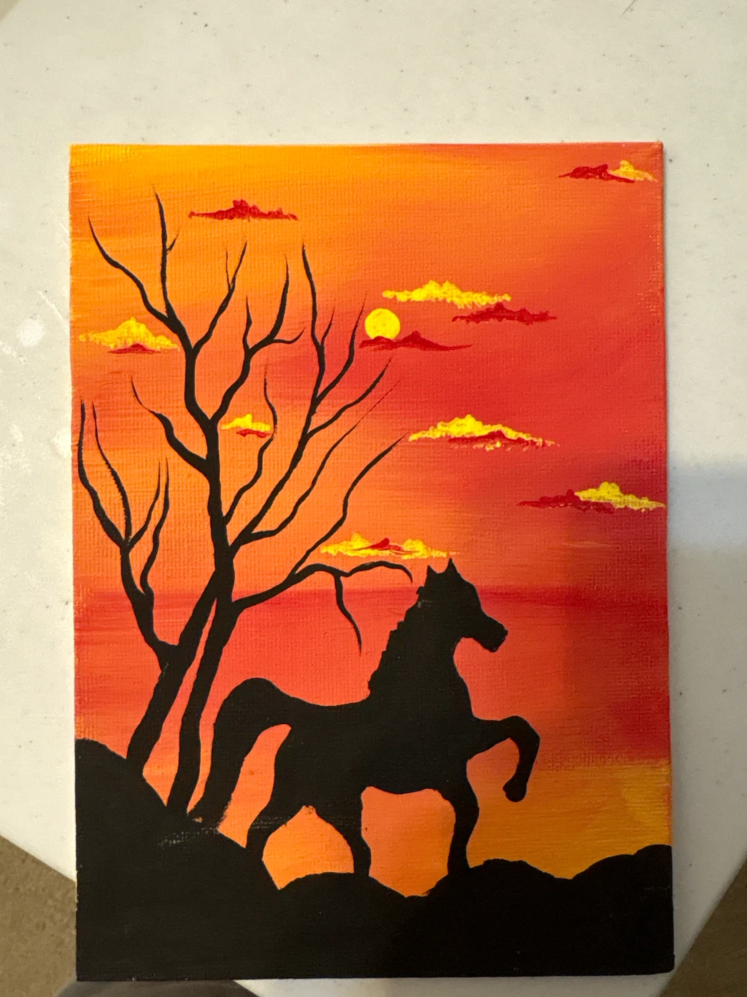 Hand-Painted Horse Sunset Scene