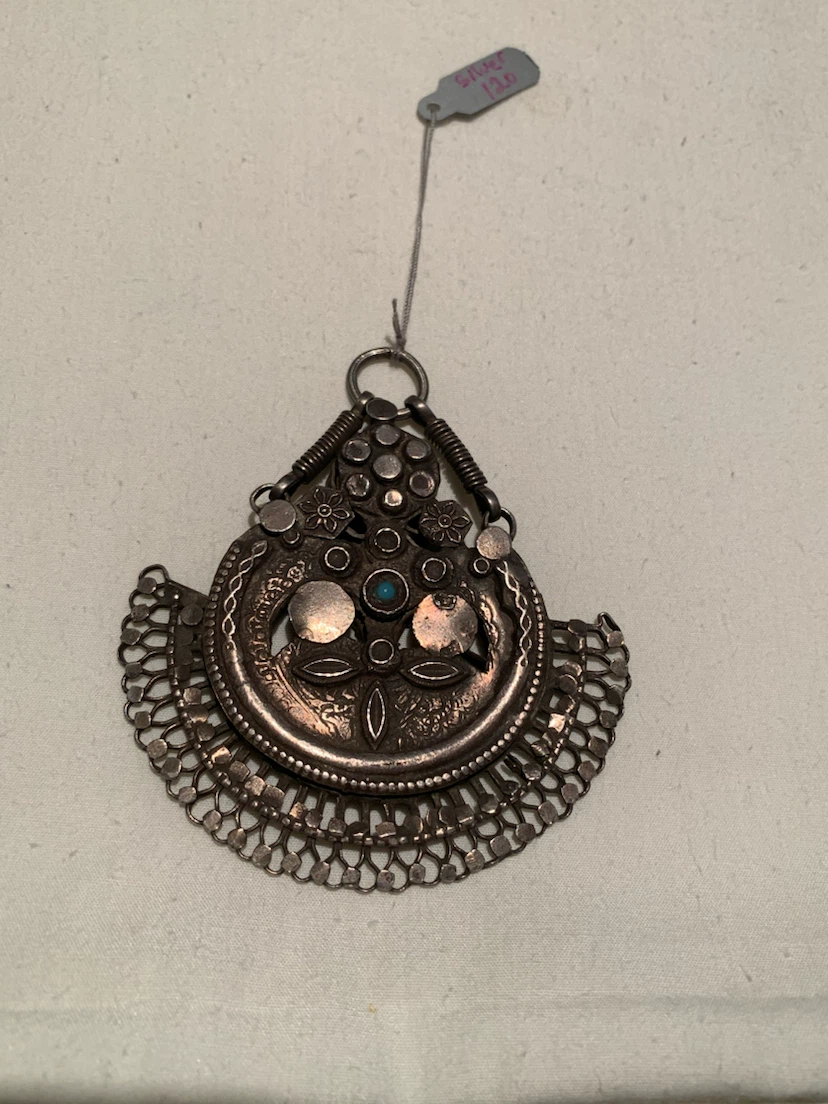 Vintage Silver Tone Pendant with Intricate Design