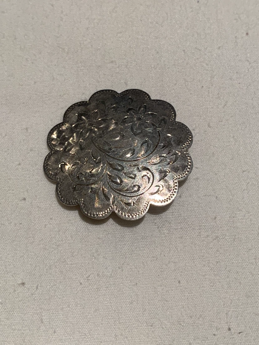 Vintage Scalloped Brooch with Floral Engraving