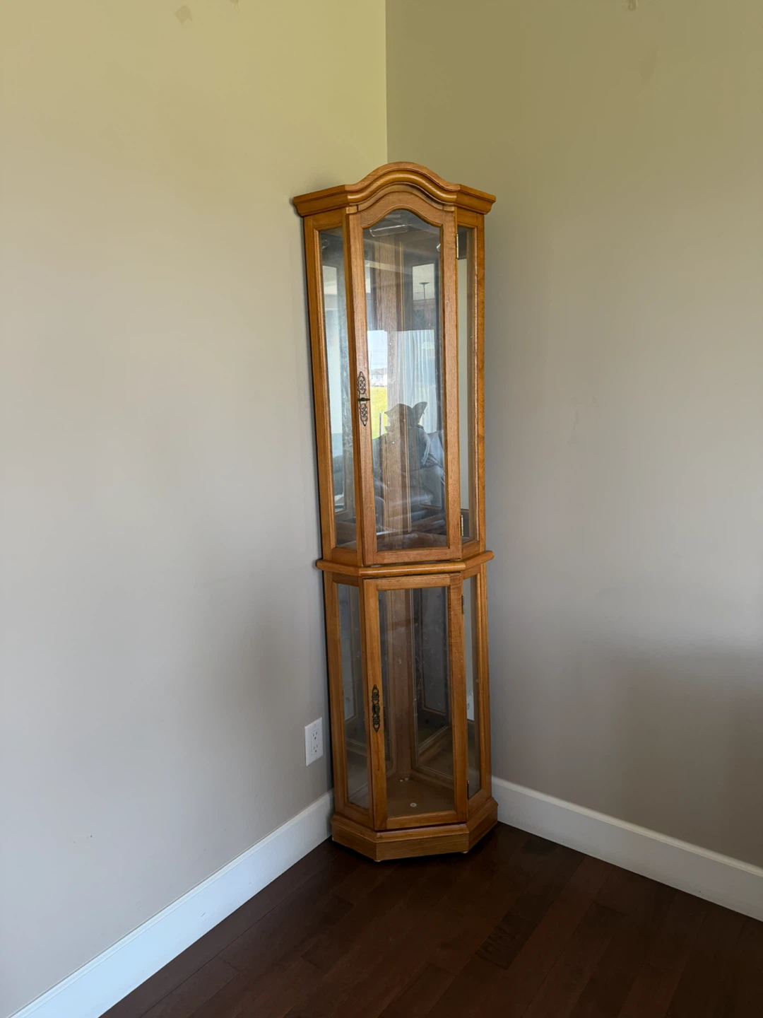Wooden Corner Curio Cabinet with Glass Doors