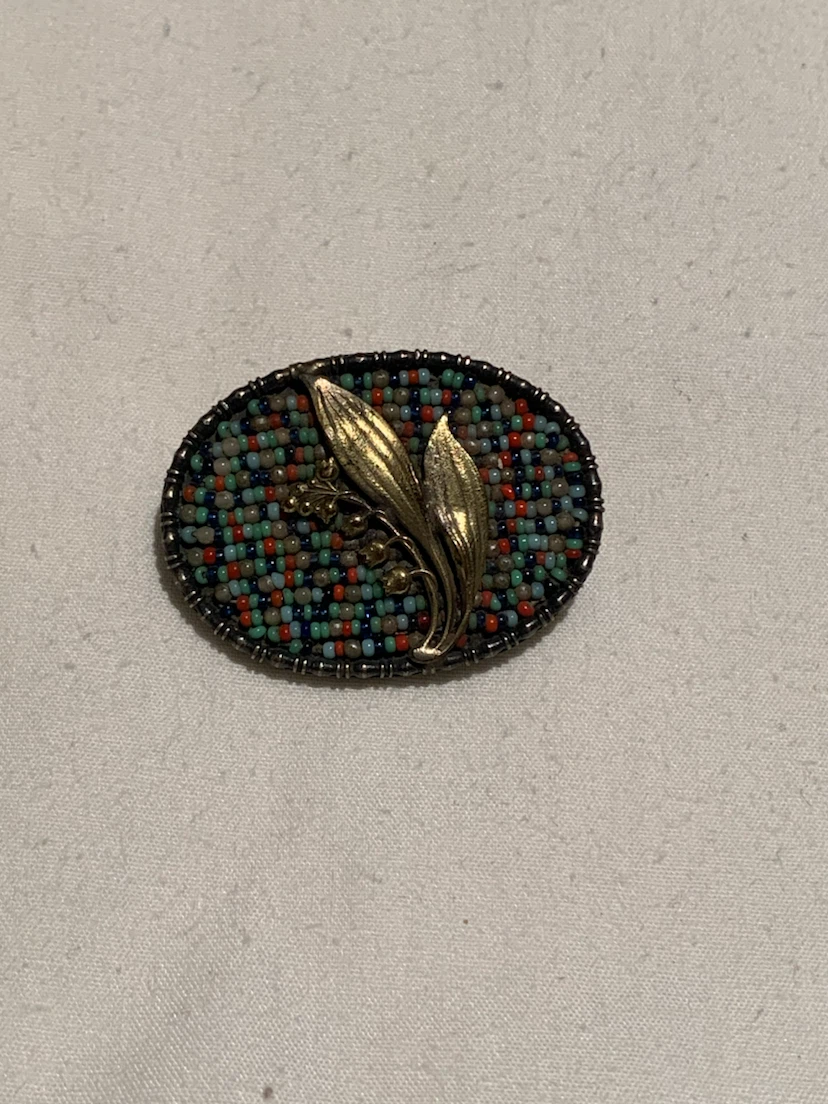 Beaded Brooch with Lily of the Valley Design