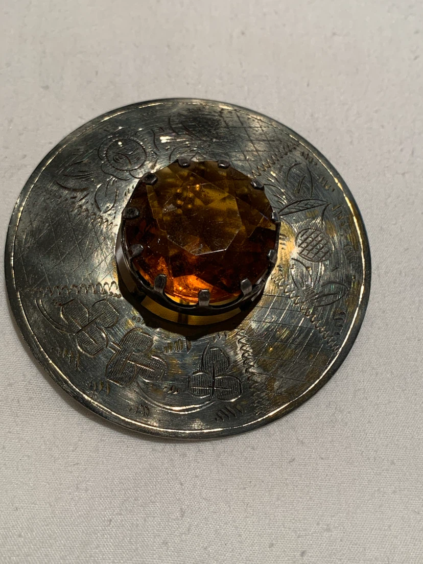 Vintage Brooch with Amber-Coloured Stone