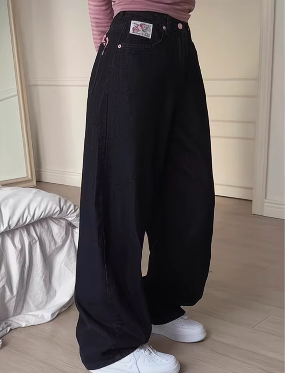 Korean XS Black Baggy Jeans - Brand New - photo 4