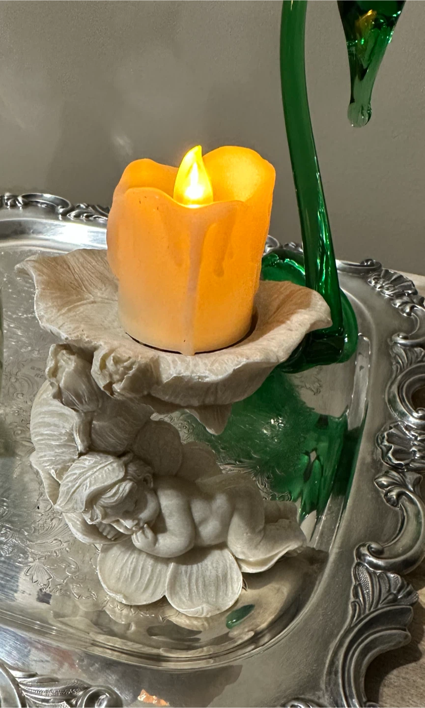 Sleeping Cherub Angel Taper Candle Holder - photo 2