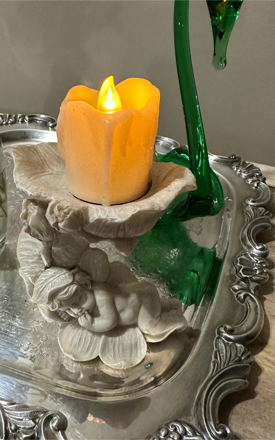 Sleeping Cherub Angel Taper Candle Holder