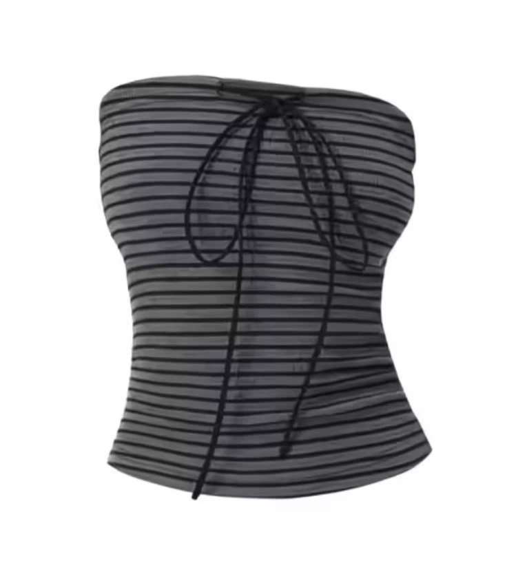 XS Korean Striped Tube Top with Drawstring - Brand New - photo 3
