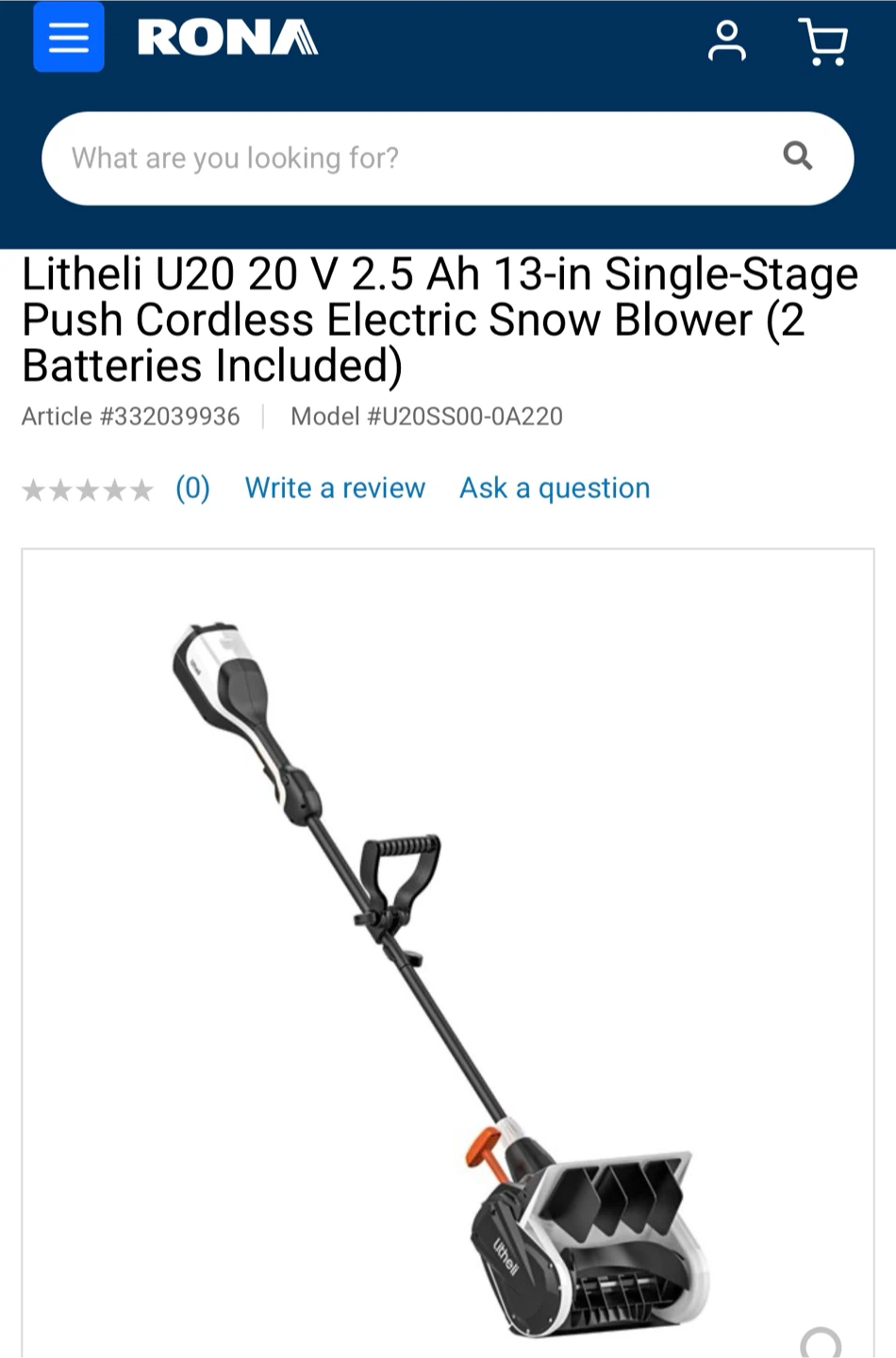 Litheli U20 20V 2.5 Ah 13-in Electric Snow Blower