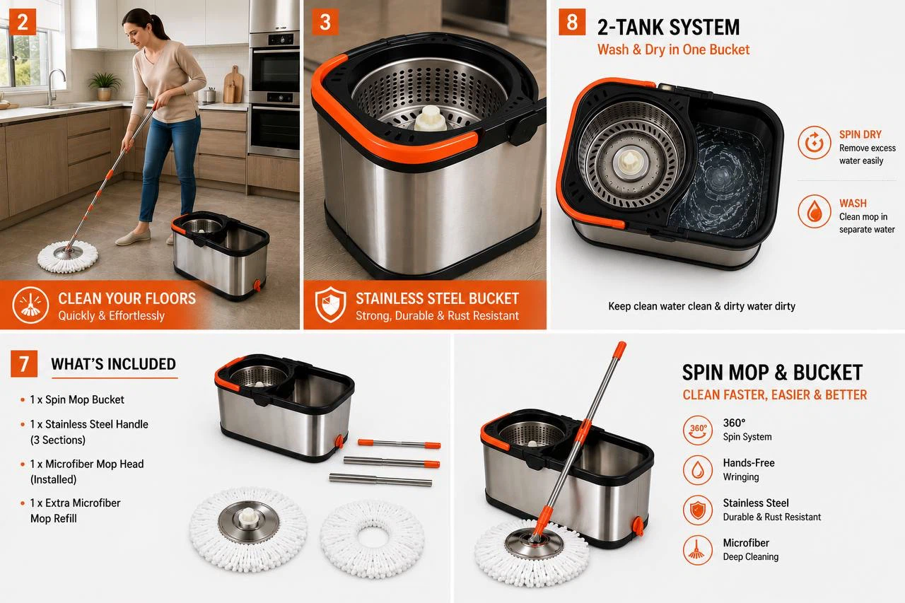 Spin Mop & Bucket System with Extra Microfiber Head